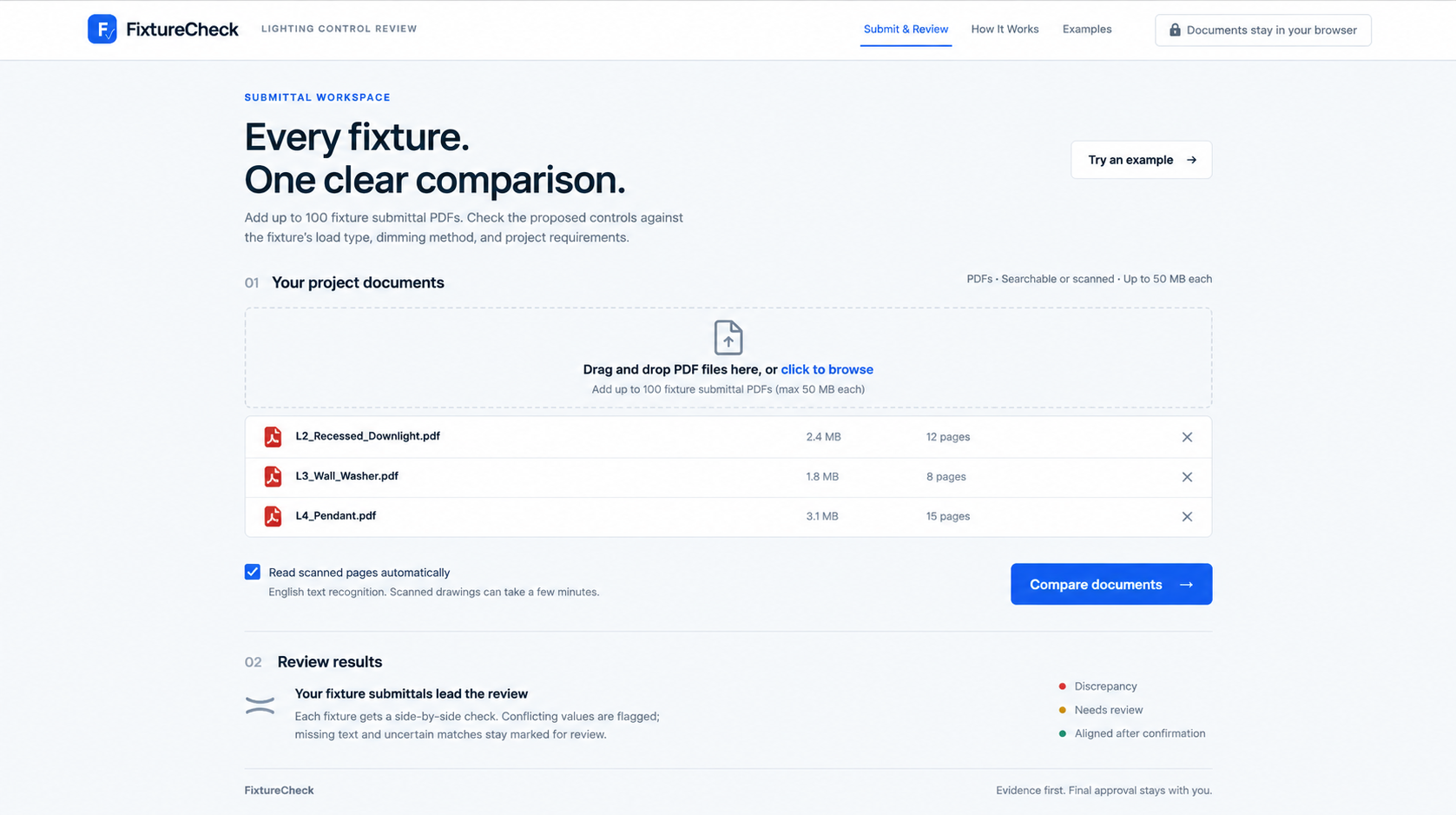 FixtureCheck document review interface